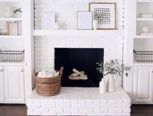white fireplace painted brick